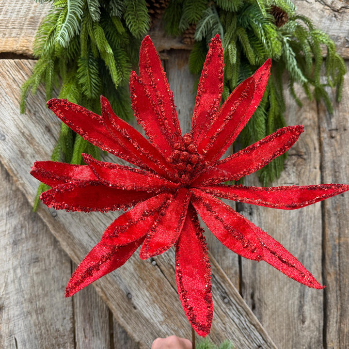 19" Red Poinsettia Stem, Christmas Tree Florals