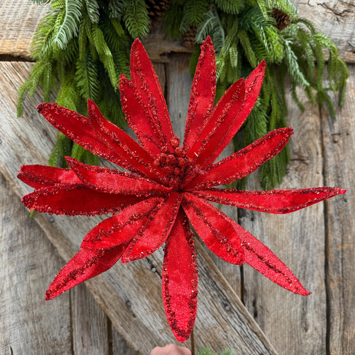 19" Red Poinsettia Stem, Christmas Tree Florals