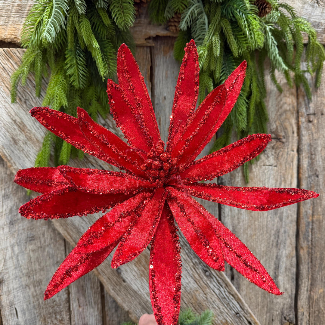 19" Red Poinsettia Stem, Christmas Tree Florals