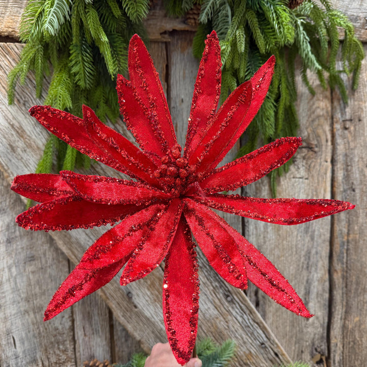 19" Red Poinsettia Stem, Christmas Tree Florals