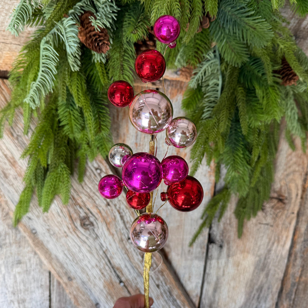 16" Pink Red Ball Spray, Ornament Ball Pick