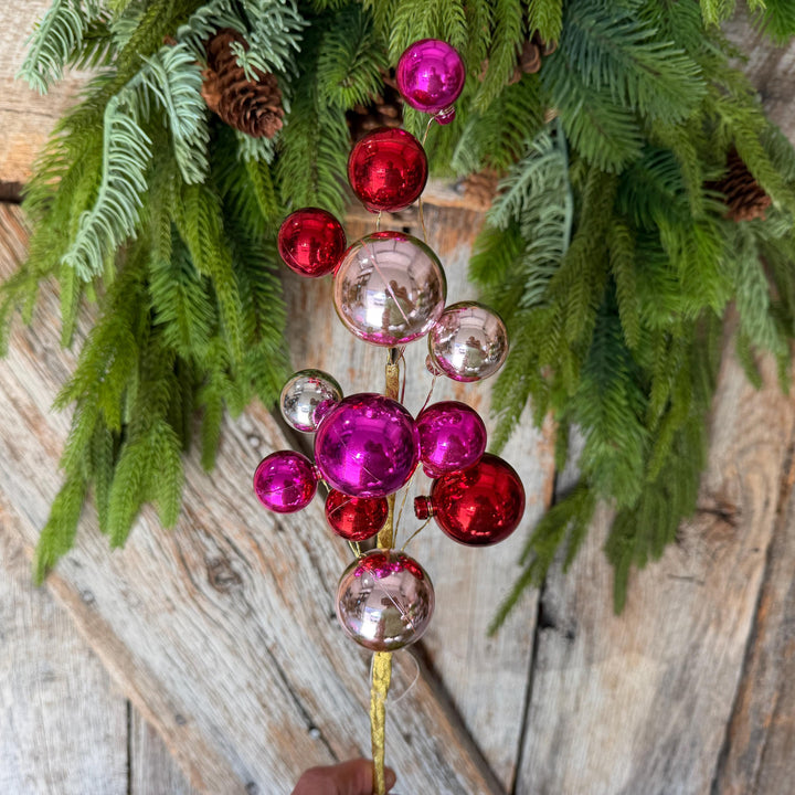 16" Pink Red Ball Spray, Ornament Ball Pick