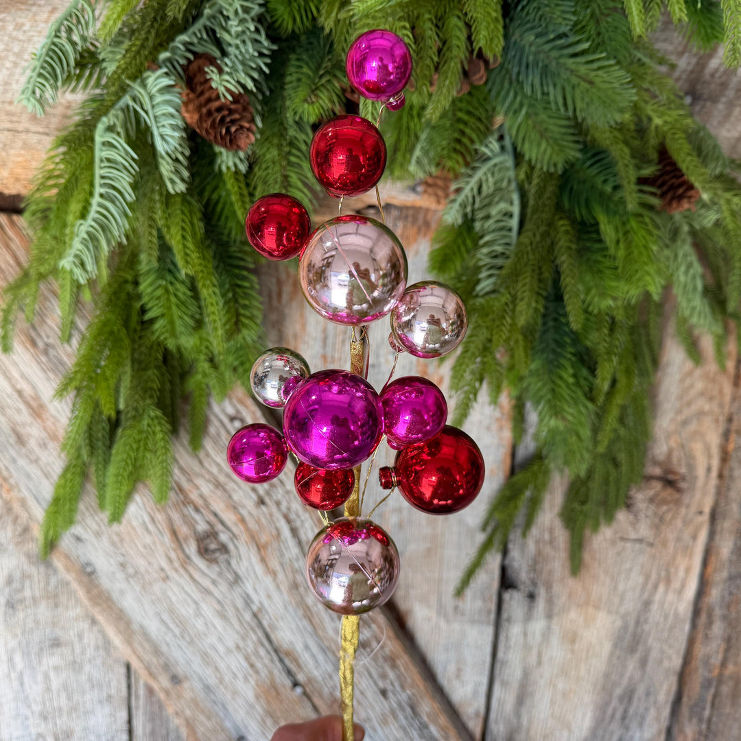 16" Pink Red Ball Spray, Ornament Ball Pick