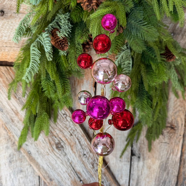 16" Pink Red Ball Spray, Ornament Ball Pick