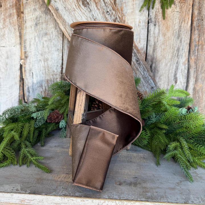 4" Brown Velvet RIbbon, Wired Ribbon, Brown Velvet Ribbon, Christmas Velvet Ribbon, Fall Ribbon, Designer Velvet Ribbon