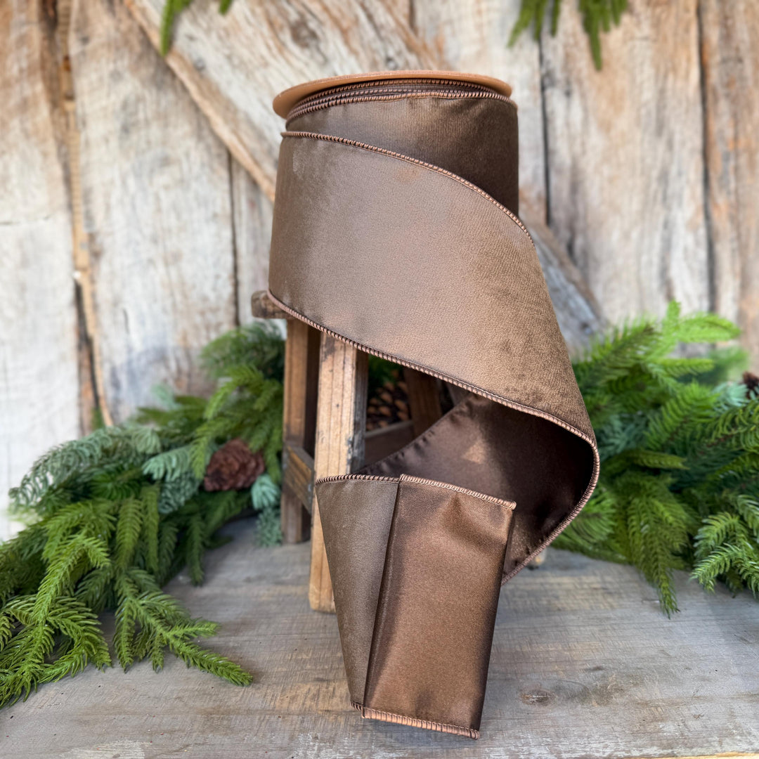 4" Brown Velvet RIbbon, Wired Ribbon, Brown Velvet Ribbon, Christmas Velvet Ribbon, Fall Ribbon, Designer Velvet Ribbon