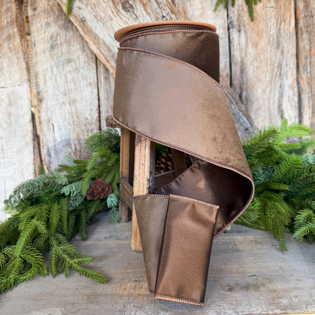 4" Brown Velvet RIbbon, Wired Ribbon, Brown Velvet Ribbon, Christmas Velvet Ribbon, Fall Ribbon, Designer Velvet Ribbon
