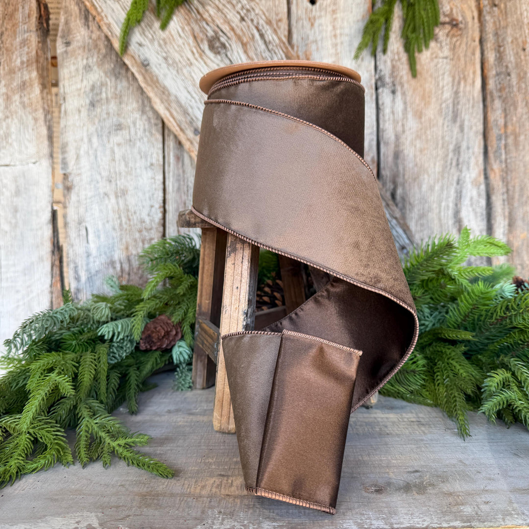 4" Brown Velvet RIbbon, Wired Ribbon