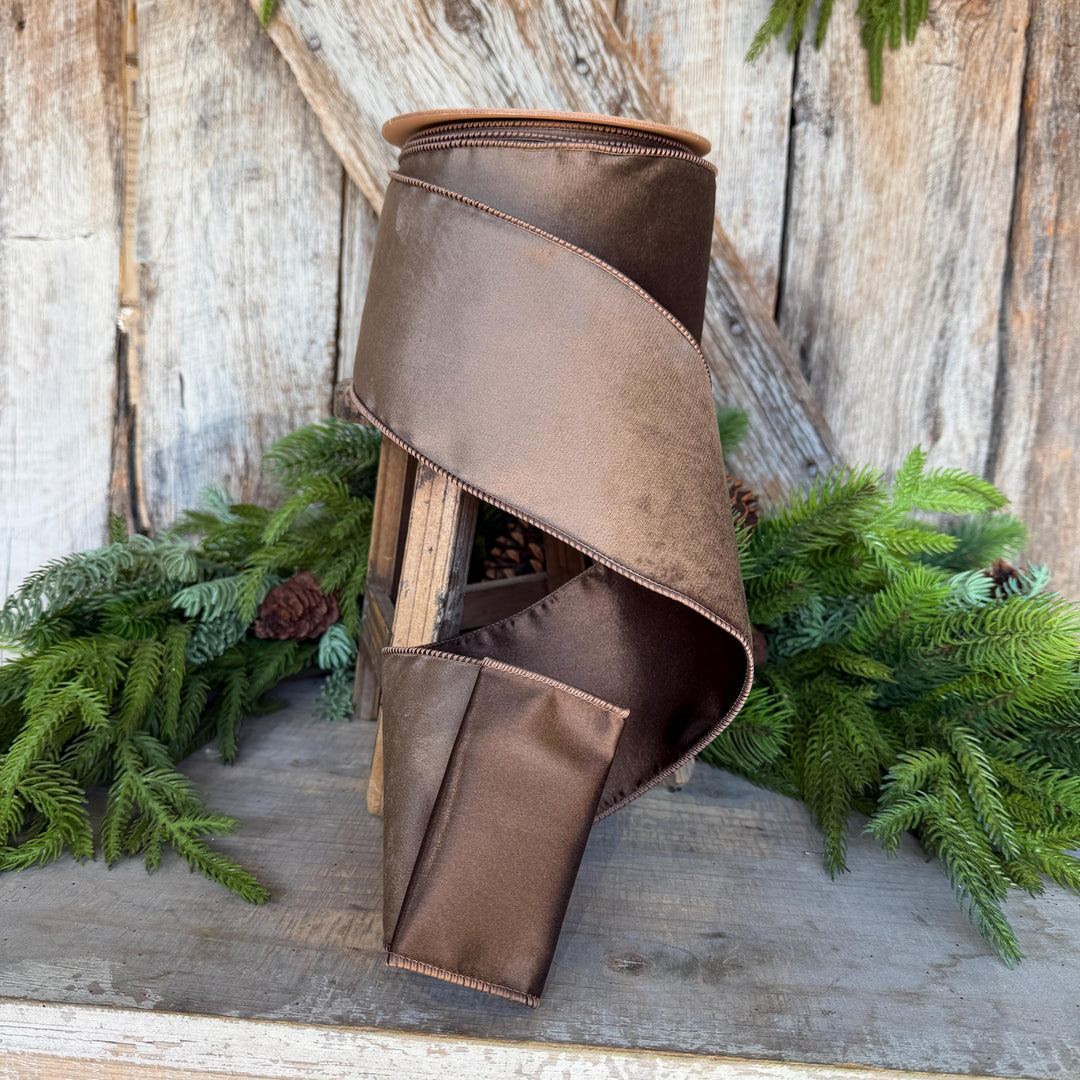 4" Brown Velvet RIbbon, Wired Ribbon, Brown Velvet Ribbon, Christmas Velvet Ribbon, Fall Ribbon, Designer Velvet Ribbon