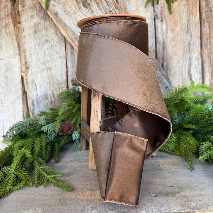 4" Brown Velvet RIbbon, Wired Ribbon, Brown Velvet Ribbon, Christmas Velvet Ribbon, Fall Ribbon, Designer Velvet Ribbon