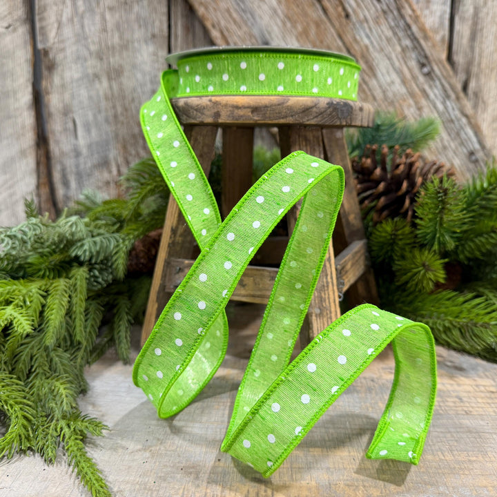 1" Lime Green Polka Dot Ribbon, Farrisilk Dashing Dots Ribbon, SR143-61