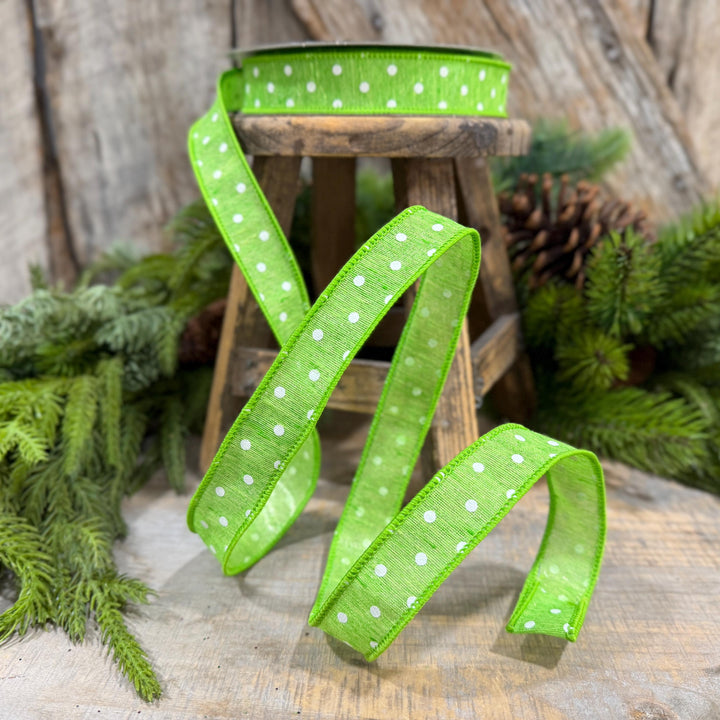 1" Lime Green Polka Dot Ribbon, Farrisilk Dashing Dots Ribbon, SR143-61