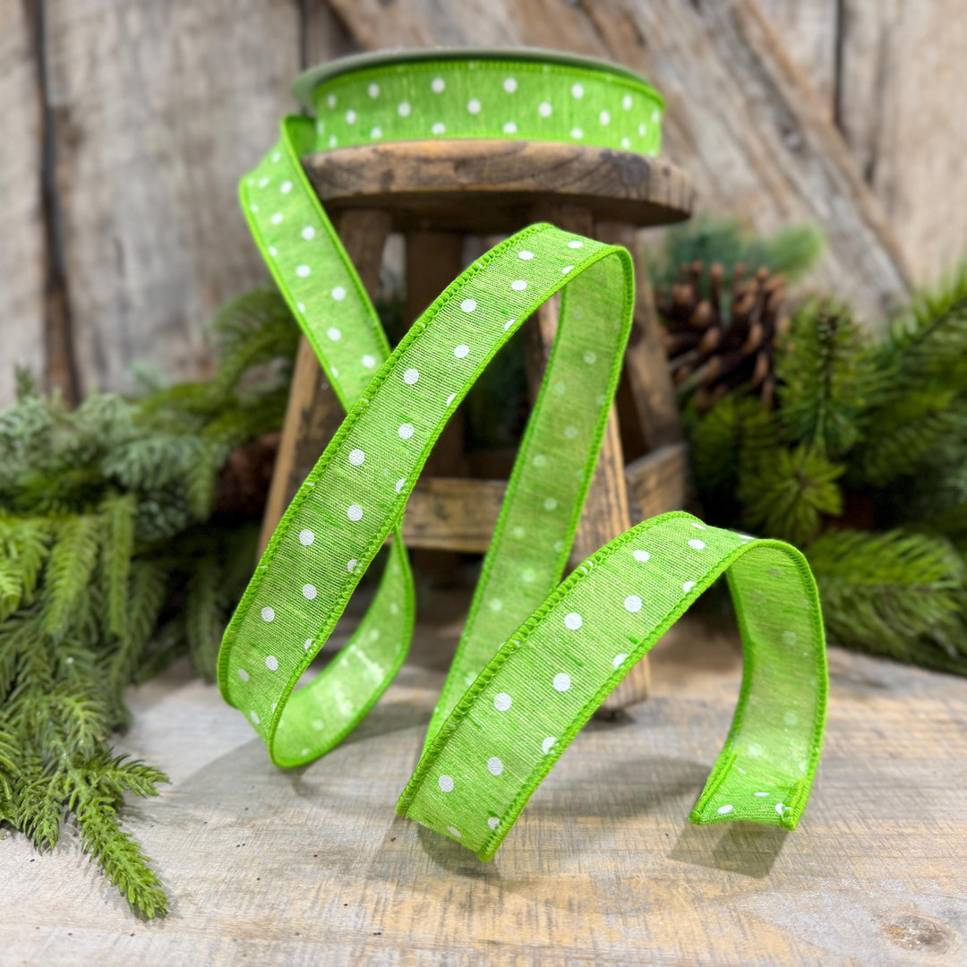 1" Lime Green Polka Dot Ribbon, Farrisilk Dashing Dots Ribbon, SR143-61