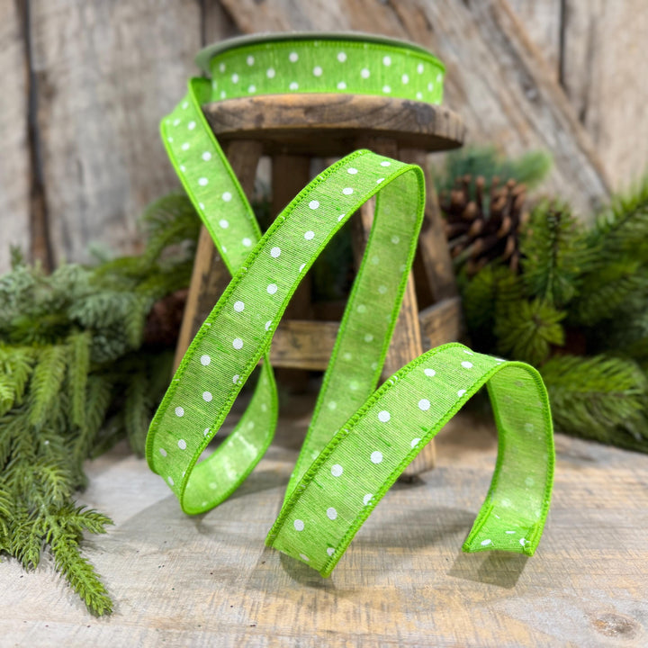 1" Lime Green Polka Dot Ribbon, Farrisilk Dashing Dots Ribbon, SR143-61