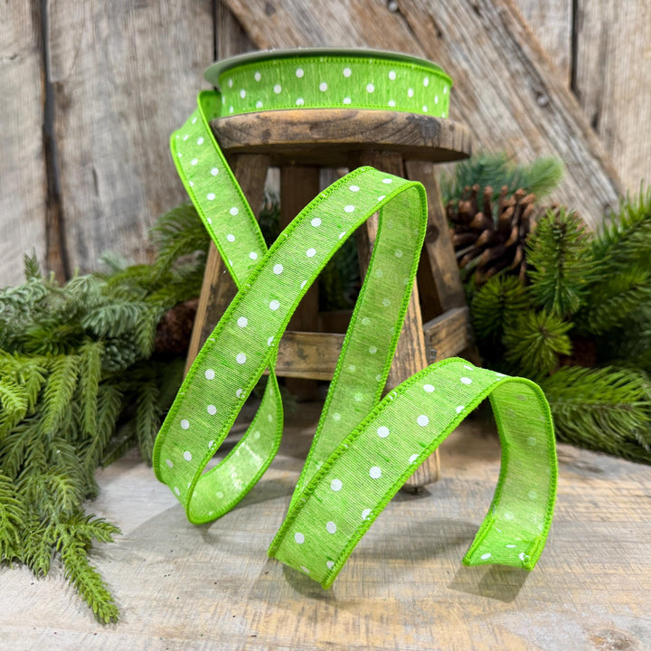 1" Lime Green Polka Dot Ribbon, Farrisilk Dashing Dots Ribbon, SR143-61