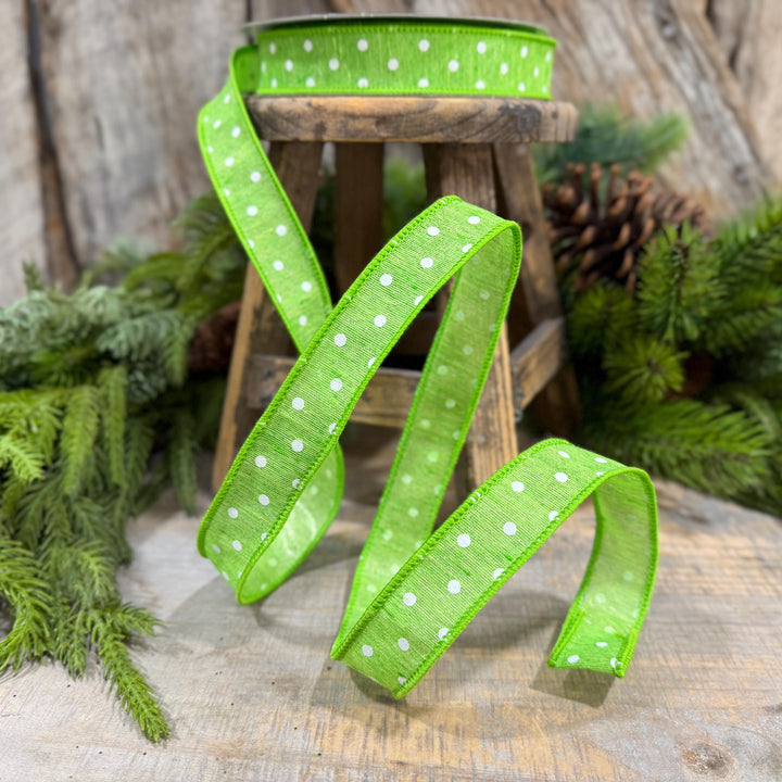 1" Lime Green Polka Dot Ribbon, Farrisilk Dashing Dots Ribbon, SR143-61