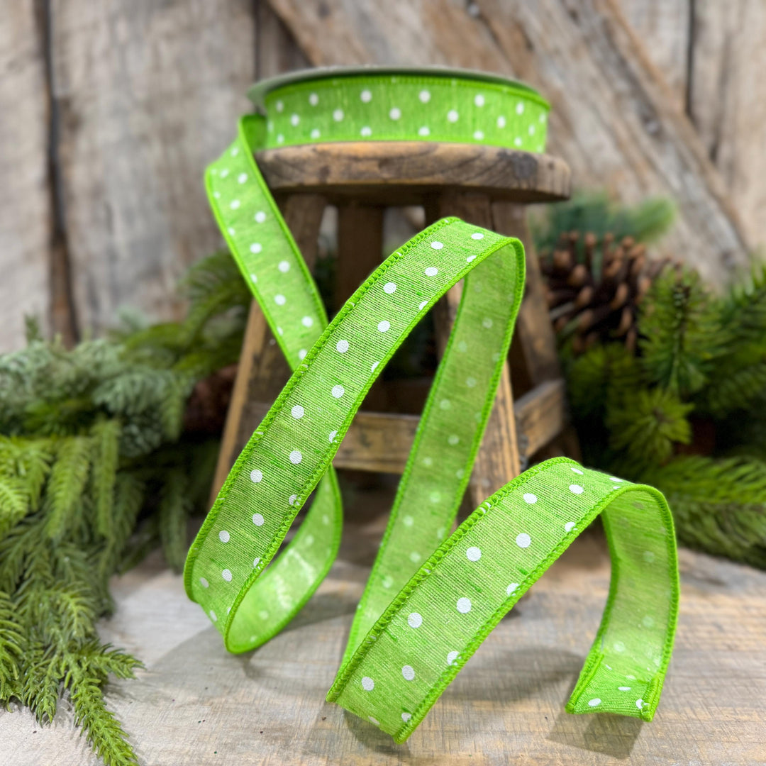 1" Lime Green Polka Dot Ribbon, Farrisilk Dashing Dots Ribbon, SR143-61