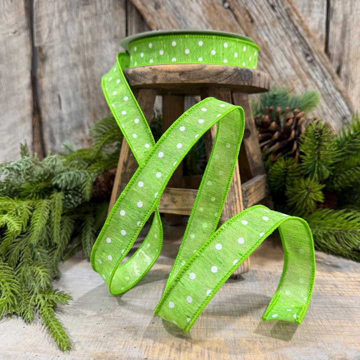 1" Lime Green Polka Dot Ribbon, Farrisilk Dashing Dots Ribbon, SR143-61