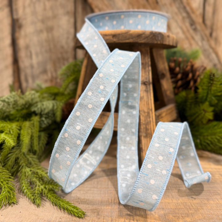 1" Light Blue Polka Dot Ribbon, Farrisilk Dashing Dots Ribbon, SR143-16