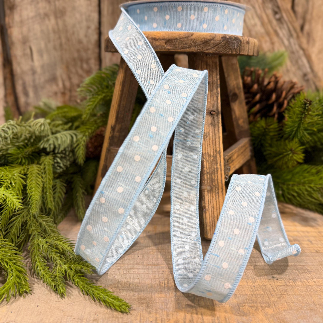 1" Light Blue Polka Dot Ribbon, Farrisilk Dashing Dots Ribbon, SR143-16