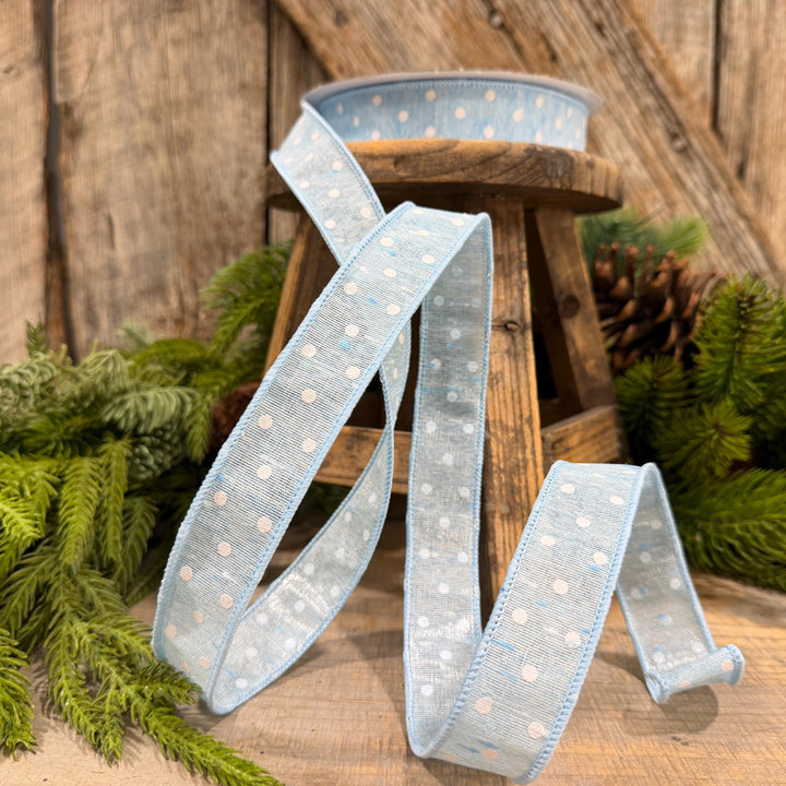 1" Light Blue Polka Dot Ribbon, Farrisilk Dashing Dots Ribbon, SR143-16