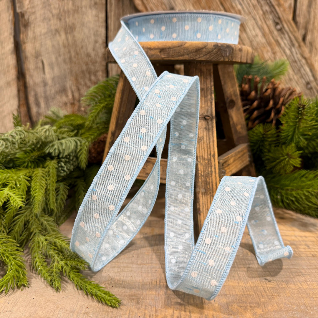 1" Light Blue Polka Dot Ribbon, Farrisilk Dashing Dots Ribbon, SR143-16