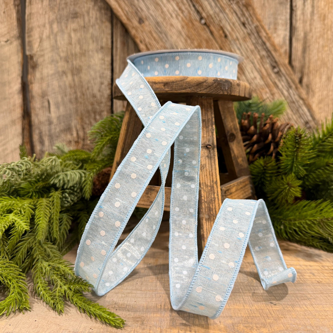 1" Light Blue Polka Dot Ribbon, Farrisilk Dashing Dots Ribbon, SR143-16
