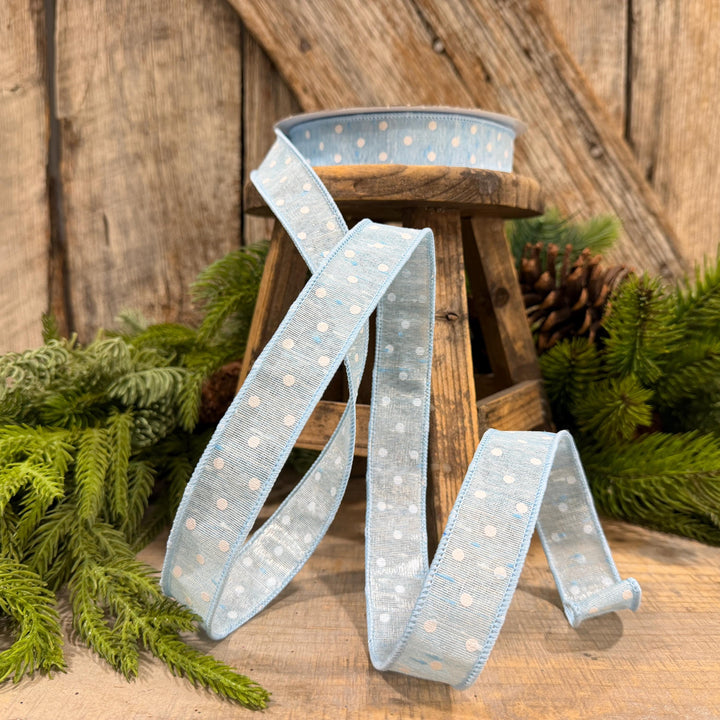 1" Light Blue Polka Dot Ribbon, Farrisilk Dashing Dots Ribbon, SR143-16