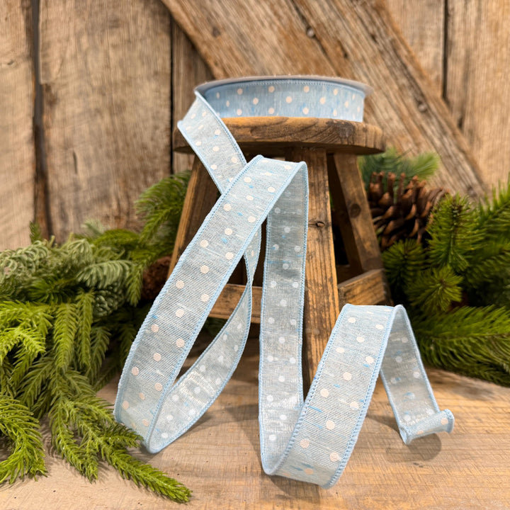 1" Light Blue Polka Dot Ribbon, Farrisilk Dashing Dots Ribbon, SR143-16