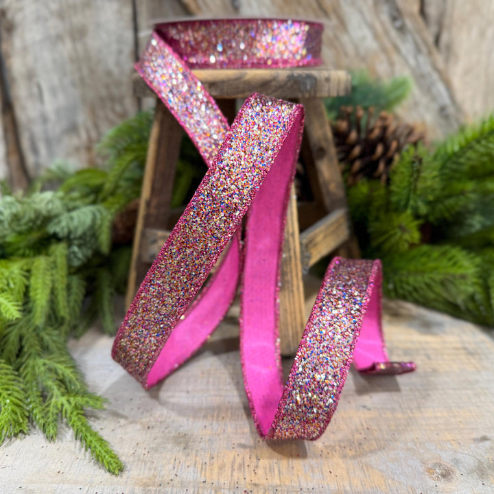 1" Hot Pink Glitter Magic Ribbon, Farrisilk Ribbon, RS376-32