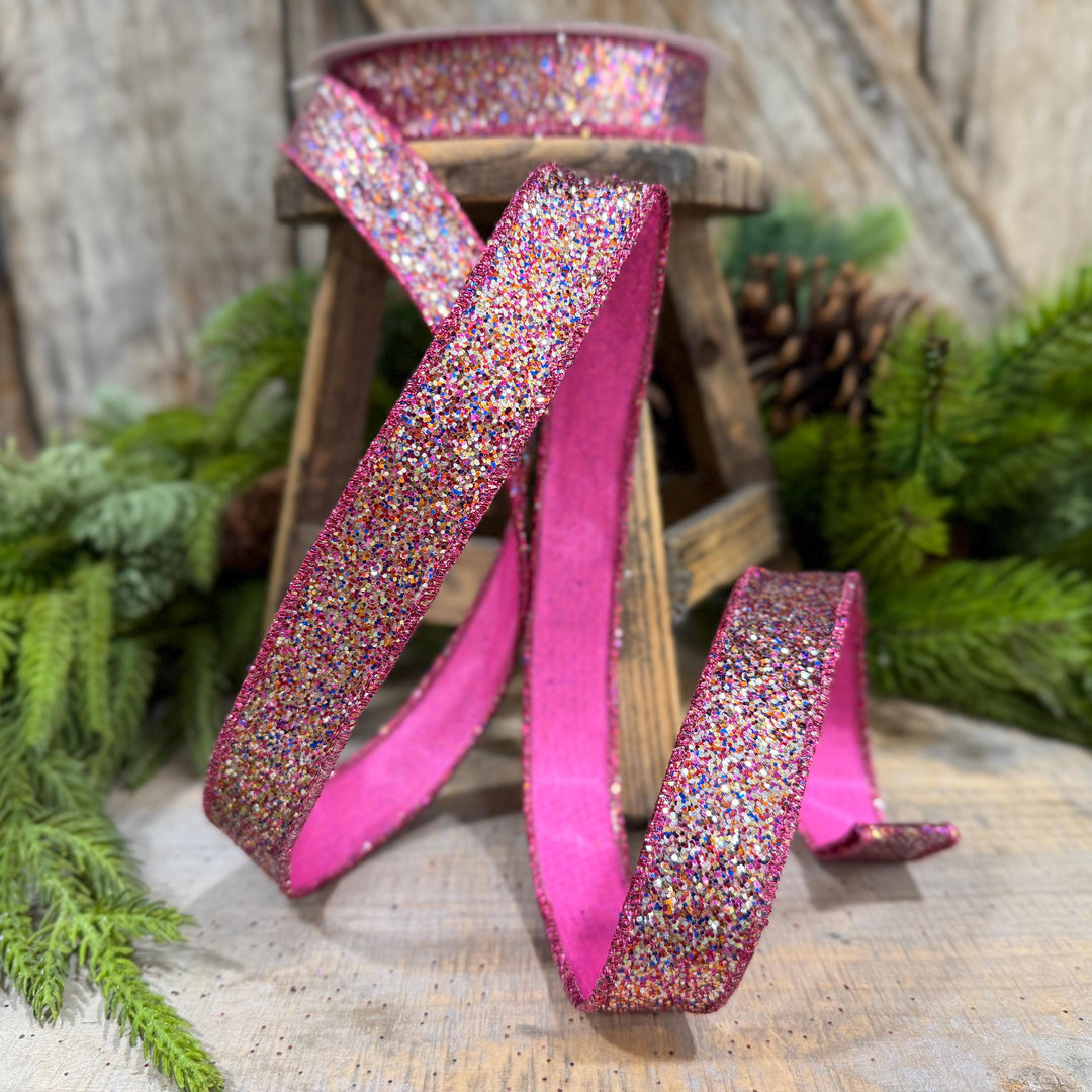 1" Hot Pink Glitter Magic Ribbon, Farrisilk Ribbon, RS376-32