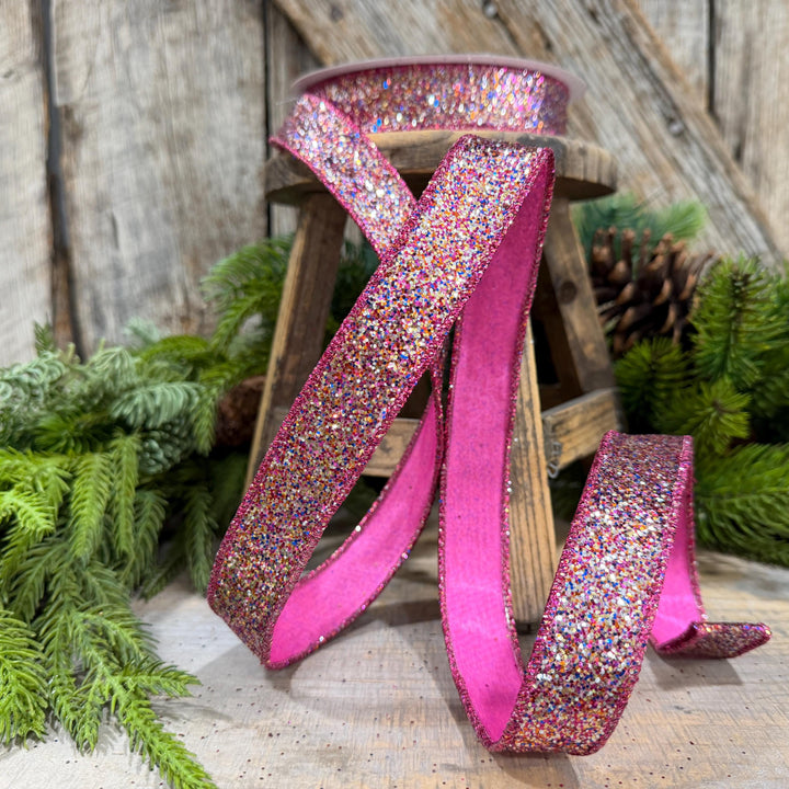 1" Hot Pink Glitter Magic Ribbon, Farrisilk Ribbon, RS376-32