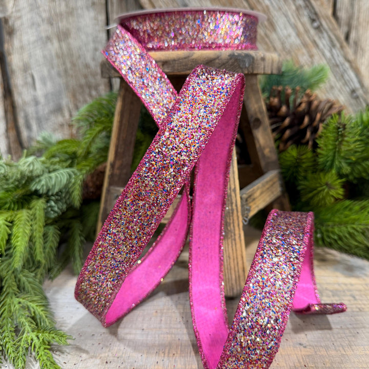 1" Hot Pink Glitter Magic Ribbon, Farrisilk Ribbon, RS376-32
