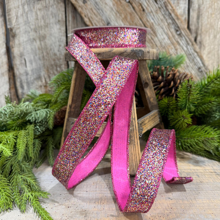 1" Hot Pink Glitter Magic Ribbon, Farrisilk Ribbon, RS376-32