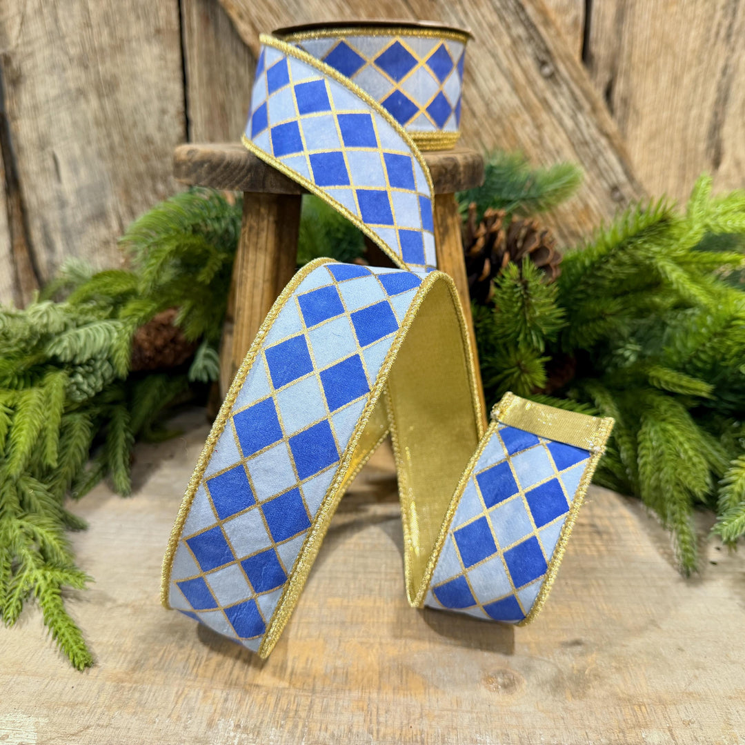 1.5" French Blue Harlequin Ribbon, Wired Ribbon
