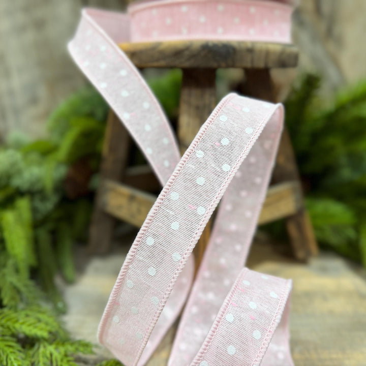 1" Light Pink Polka Dot Ribbon, Farrisilk Dashing Dots Ribbon, SR143-14