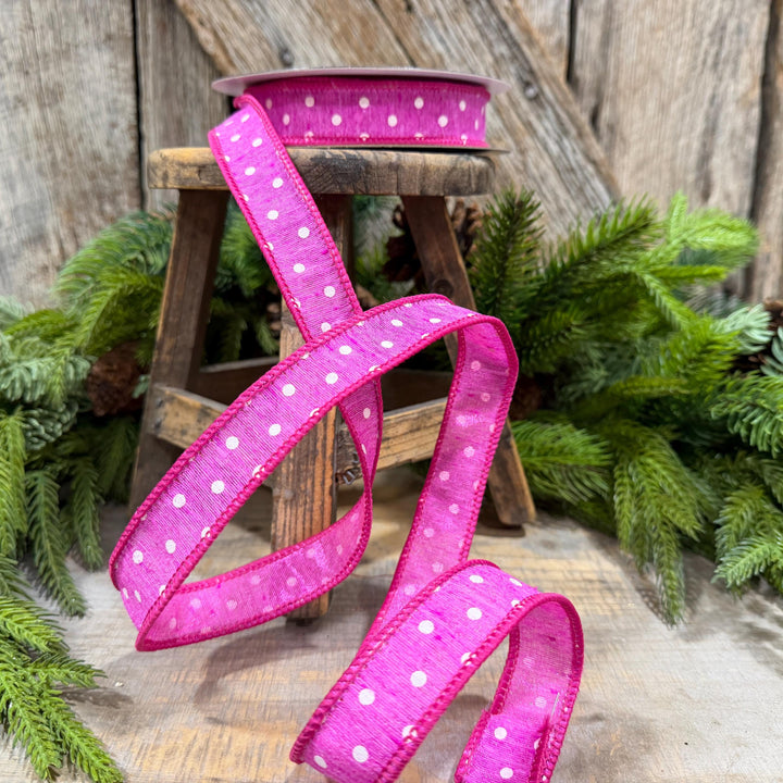 1" Hot Pink Polka Dot Ribbon, Farrisilk Dashing Dots Ribbon, SR143-15