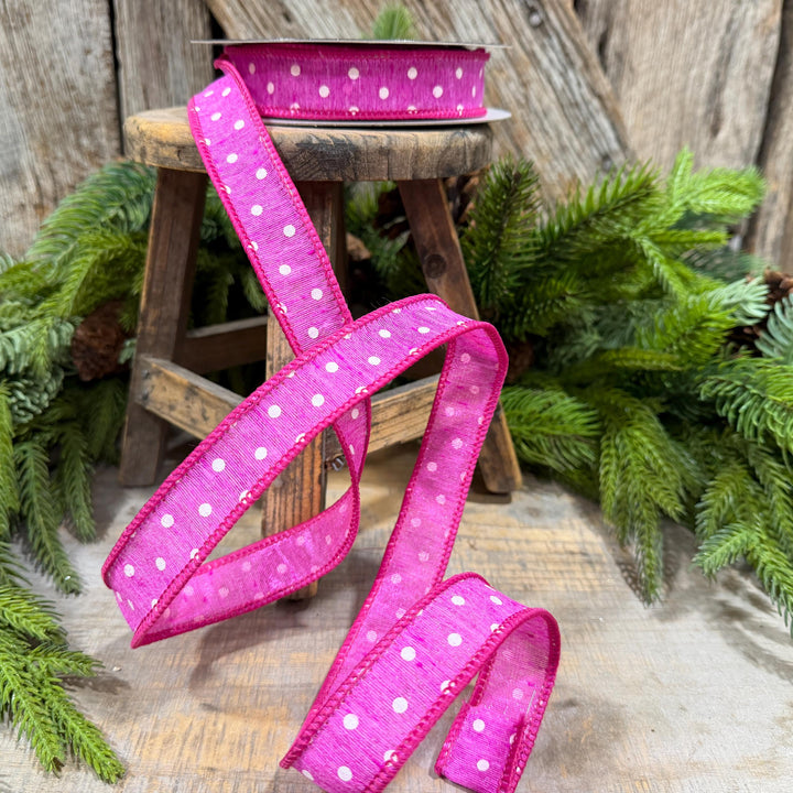 1" Hot Pink Polka Dot Ribbon, Farrisilk Dashing Dots Ribbon, SR143-15