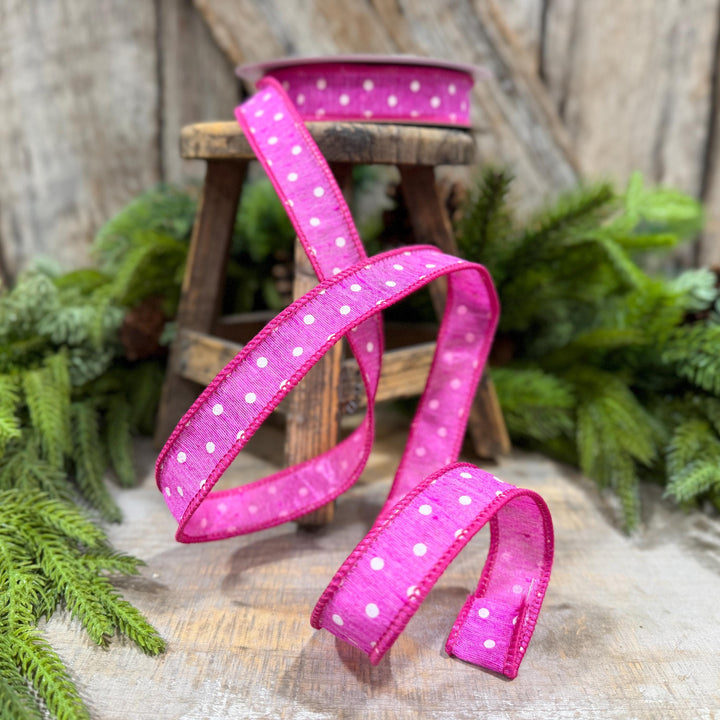 1" Hot Pink Polka Dot Ribbon, Farrisilk Dashing Dots Ribbon, SR143-15