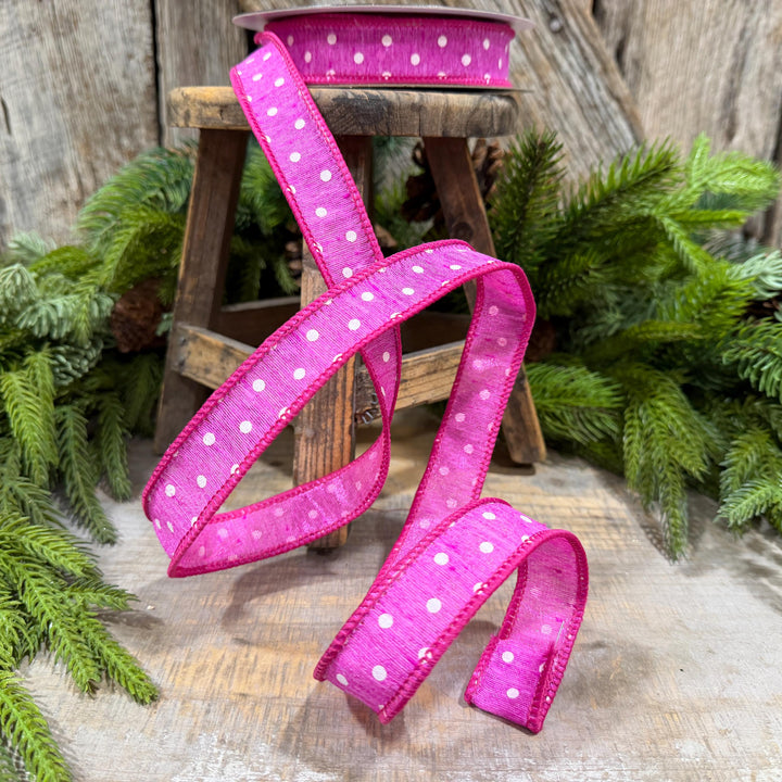 1" Hot Pink Polka Dot Ribbon, Farrisilk Dashing Dots Ribbon, SR143-15