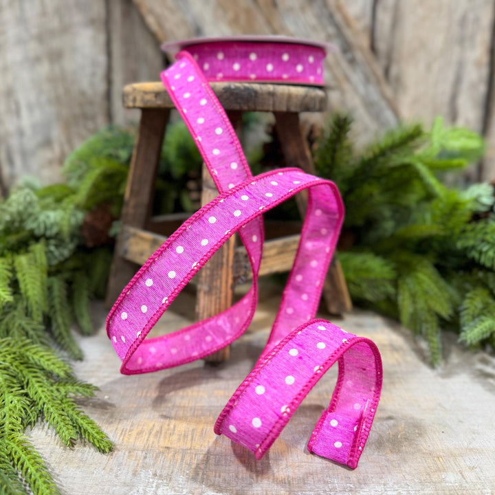 1" Hot Pink Polka Dot Ribbon, Farrisilk Dashing Dots Ribbon, SR143-15