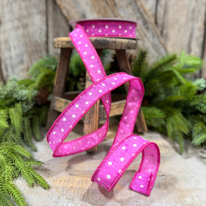 1" Hot Pink Polka Dot Ribbon, Farrisilk Dashing Dots Ribbon, SR143-15