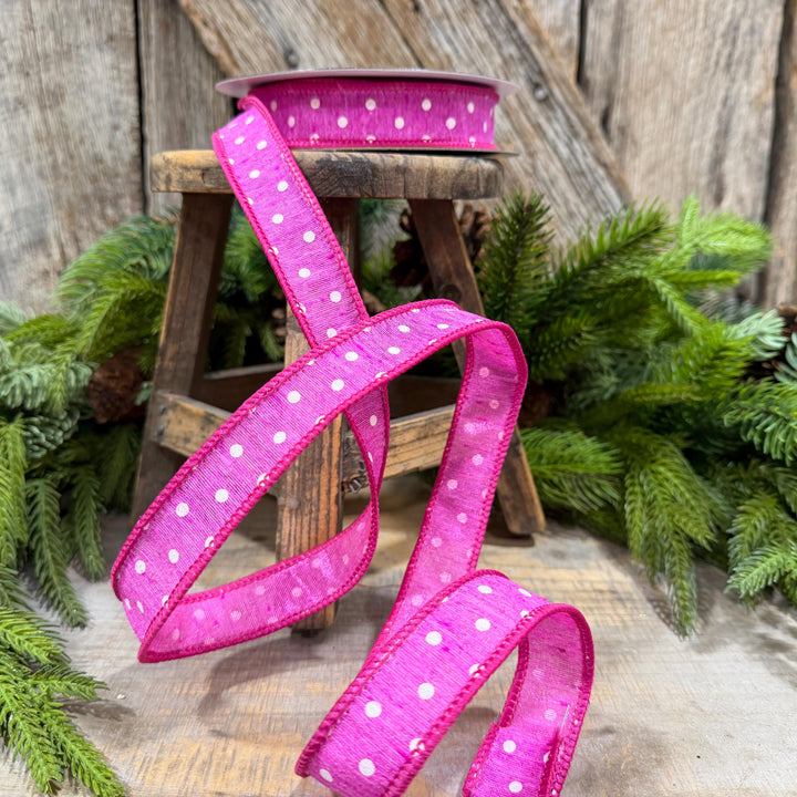 1" Hot Pink Polka Dot Ribbon, Farrisilk Dashing Dots Ribbon, SR143-15
