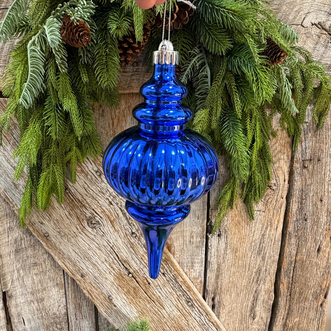 10" Royal Blue Finial Ornament, Blue Christmas Ornament