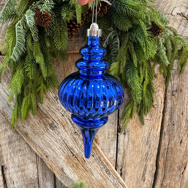 10" Royal Blue Finial Ornament, Blue Christmas Ornament