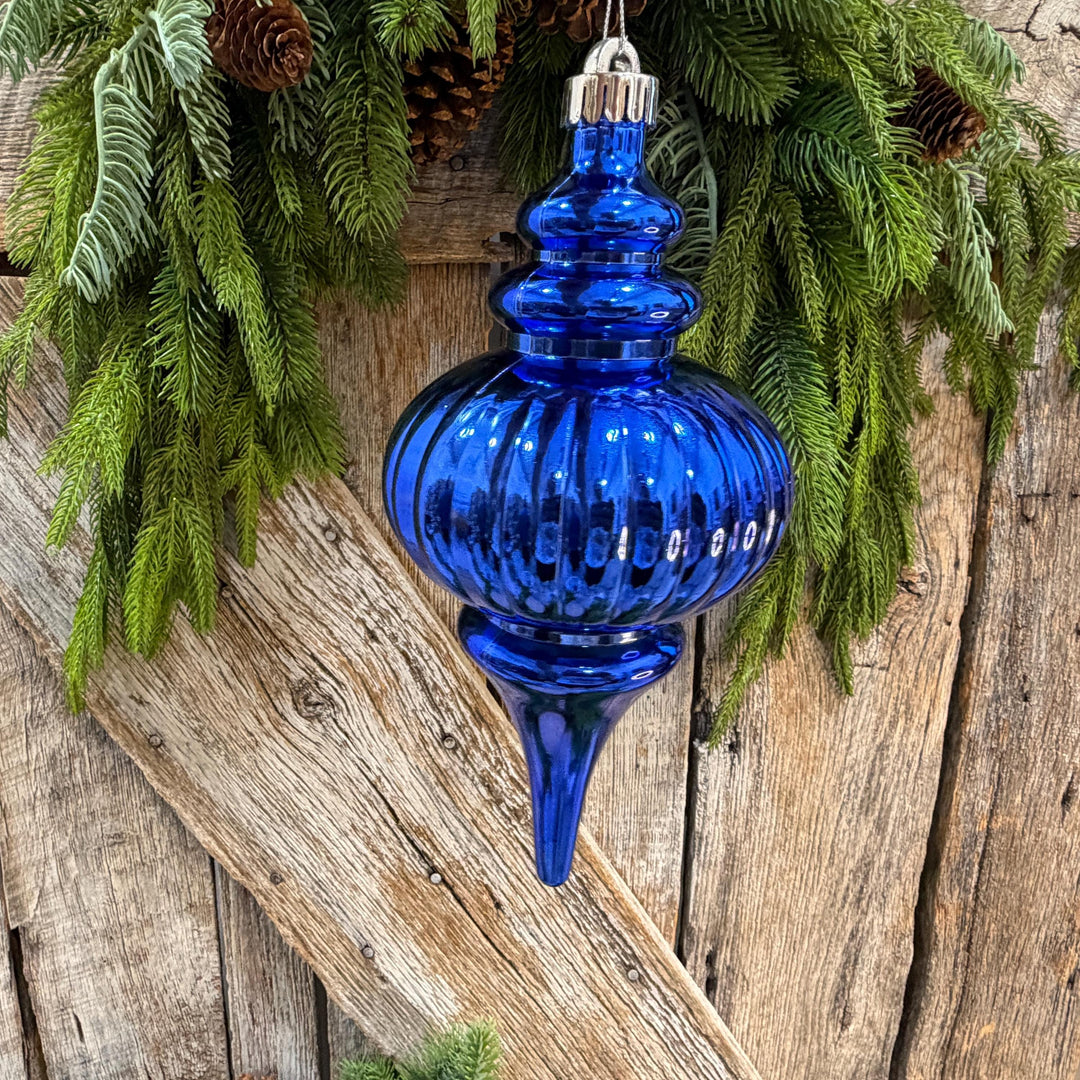 10" Royal Blue Finial Ornament, Blue Christmas Ornament