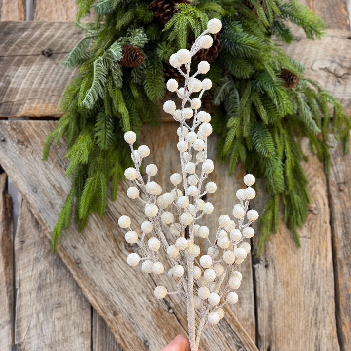 31" White Berry Spray, Snowy Christmas Tree Decor, Winter Wreath Supply, Holiday Accent