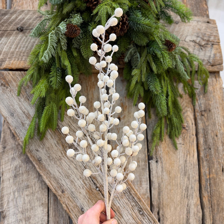 31" White Berry Spray, Snowy Christmas Tree Decor, Winter Wreath Supply, Holiday Accent