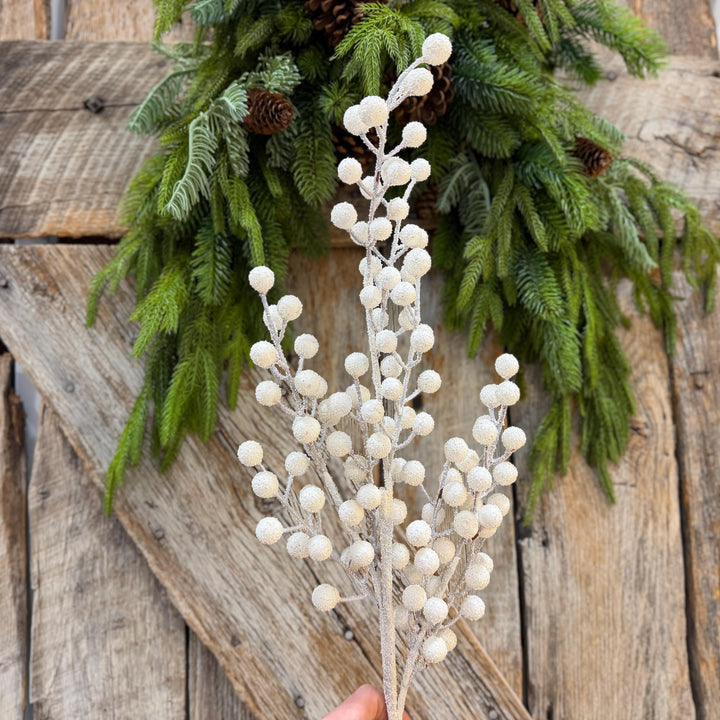 31" White Berry Spray, Snowy Christmas Tree Decor, Winter Wreath Supply, Holiday Accent