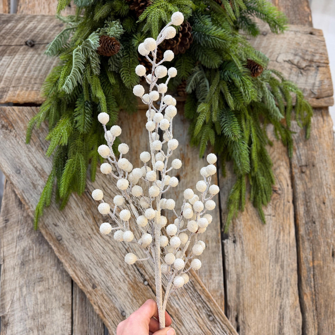 31" White Berry Spray, Snowy Christmas Tree Decor, Winter Wreath Supply, Holiday Accent